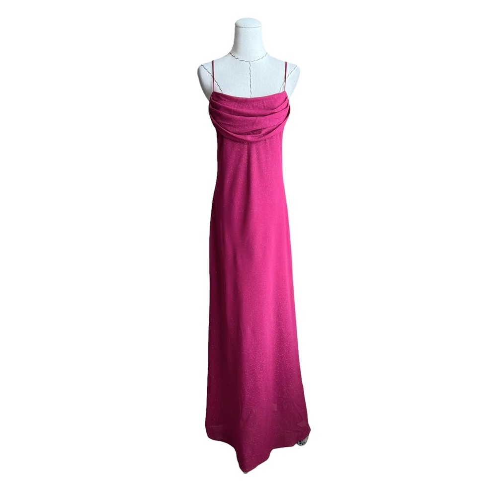 Vintage 90s Y2K Pink Glitter Karina Gown Prom Holiday Glam Barbie Cowl